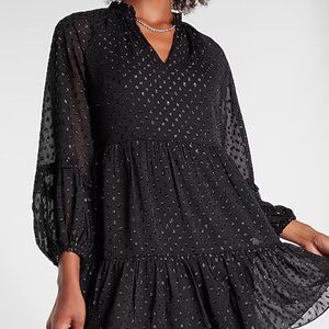 Express Textured Dot Tiered Trapeze Dress
